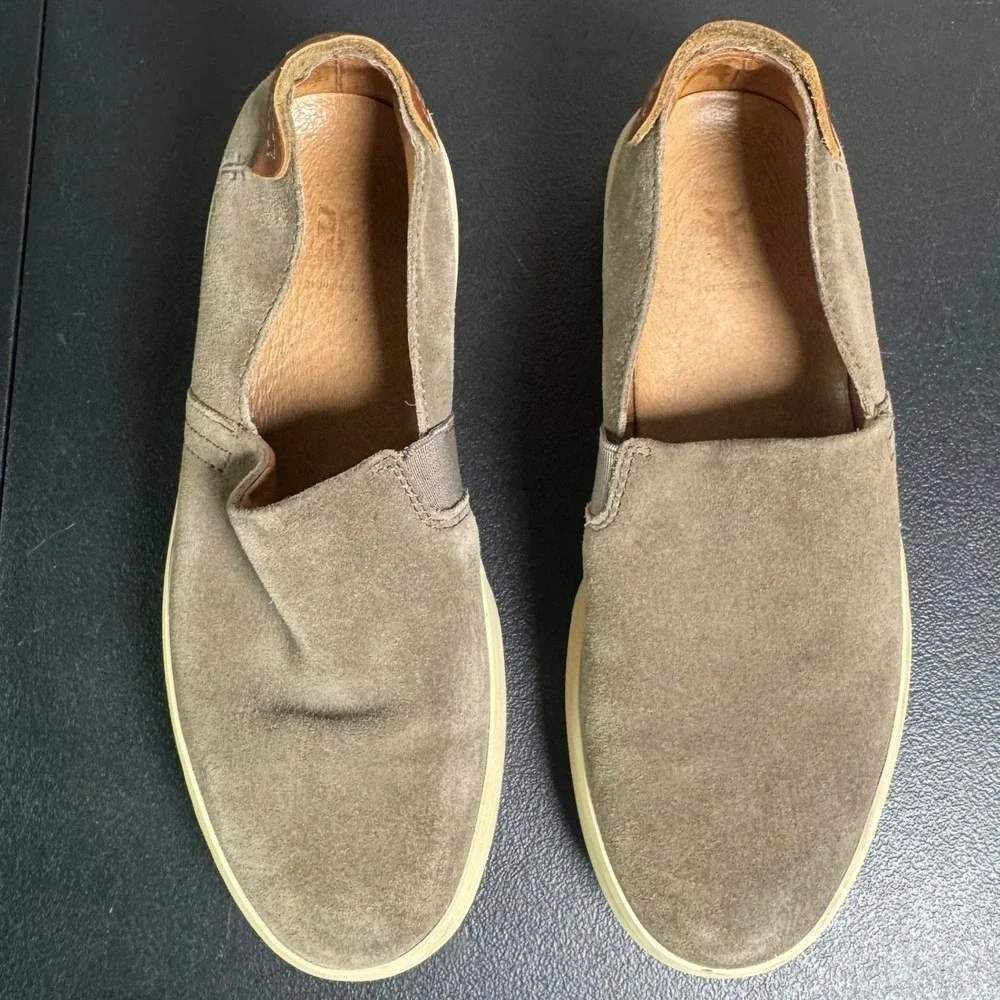 Frye Veacon Mens Grey Suede Slip On Sneakers Leather Trim Taupe Low Top 7.5